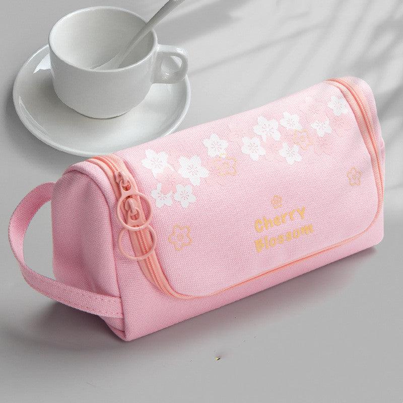 Canvas Pencil Case Large Capacity Simple Girl Japanese Cute Girl Heart Stationery Box Korean Pencil Case Multi - function - Amazitshop