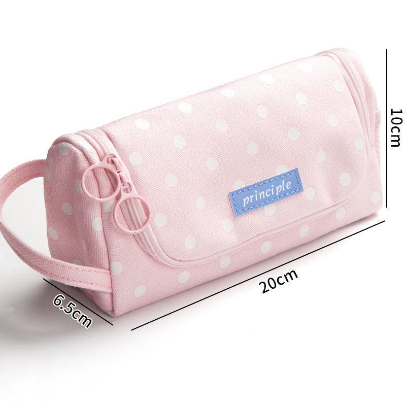Canvas Pencil Case Large Capacity Simple Girl Japanese Cute Girl Heart Stationery Box Korean Pencil Case Multi - function - Amazitshop