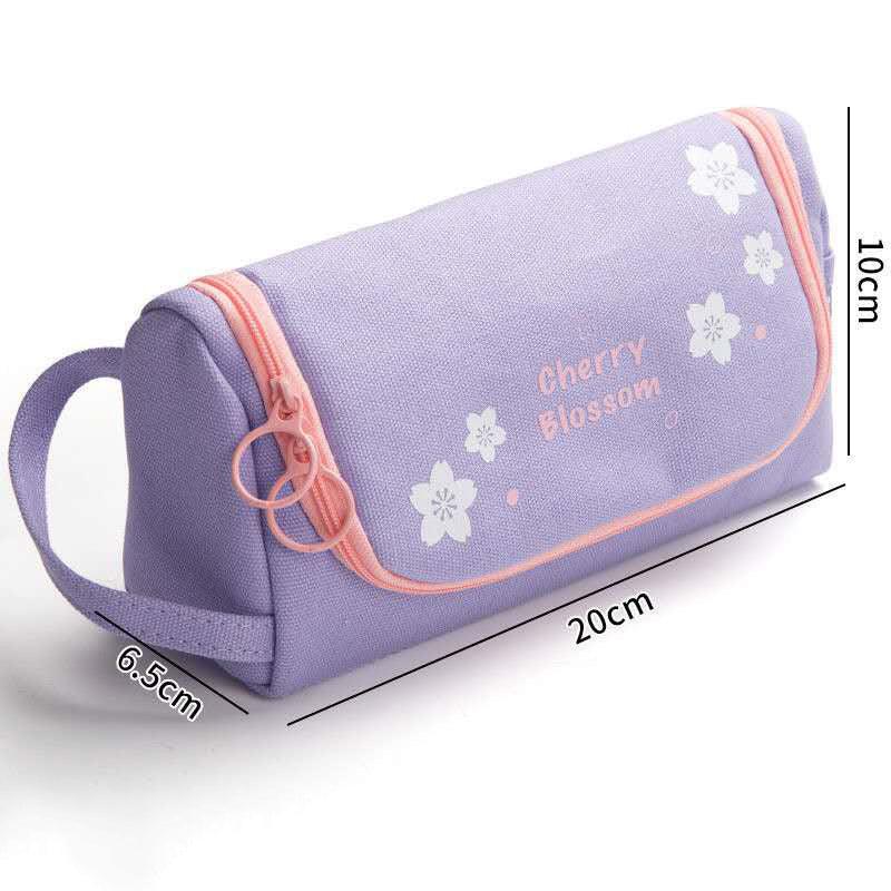 Canvas Pencil Case Large Capacity Simple Girl Japanese Cute Girl Heart Stationery Box Korean Pencil Case Multi - function - Amazitshop