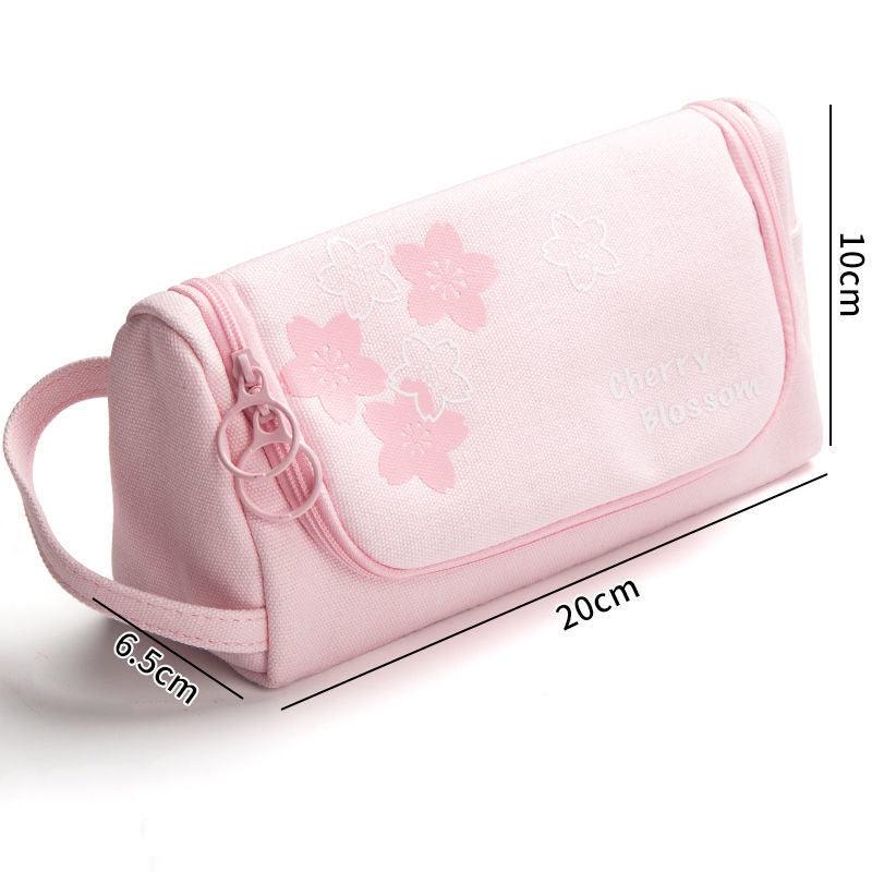 Canvas Pencil Case Large Capacity Simple Girl Japanese Cute Girl Heart Stationery Box Korean Pencil Case Multi - function - Amazitshop