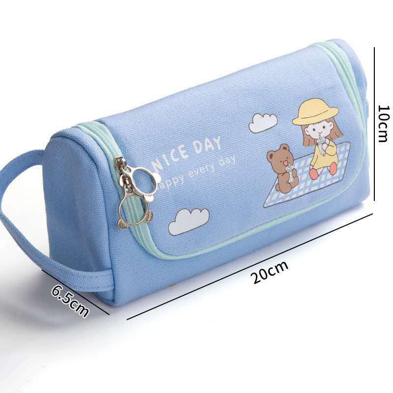 Canvas Pencil Case Large Capacity Simple Girl Japanese Cute Girl Heart Stationery Box Korean Pencil Case Multi - function - Amazitshop