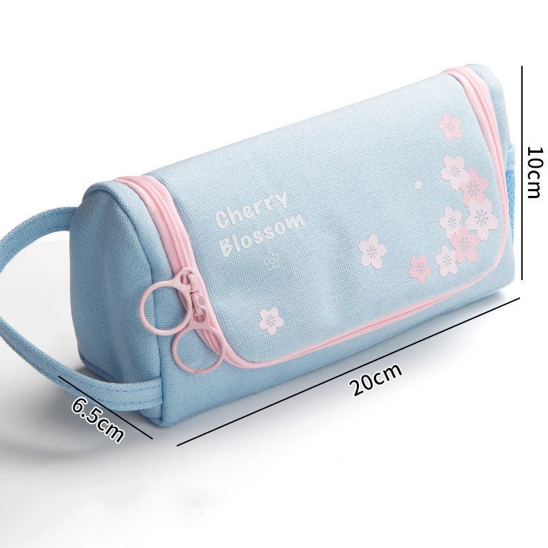 Canvas Pencil Case Large Capacity Simple Girl Japanese Cute Girl Heart Stationery Box Korean Pencil Case Multi - function - Amazitshop