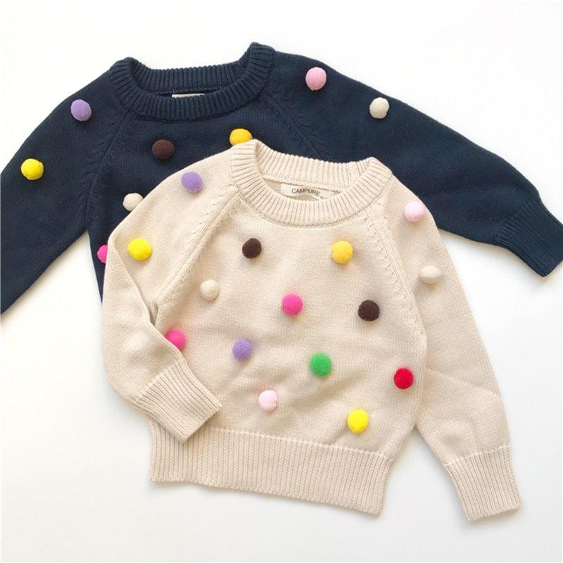 Cardigan Girls Winter Kids Sweater Balls Design Baby Knitted Cardigans Casual Toddler Boys Sweater Woolen Fleece Girls Sweater - Amazitshop