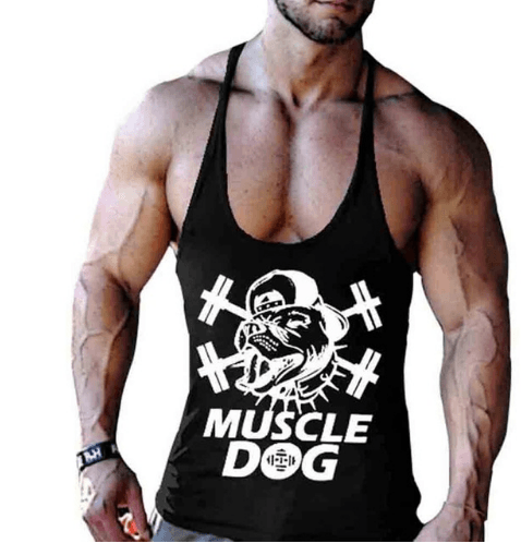 Cartoon Tee Tops Bodybuilding Fitness Vest Men Top Workout MUSCLE Dog Printed Sportswear Clothing - Amazitshop