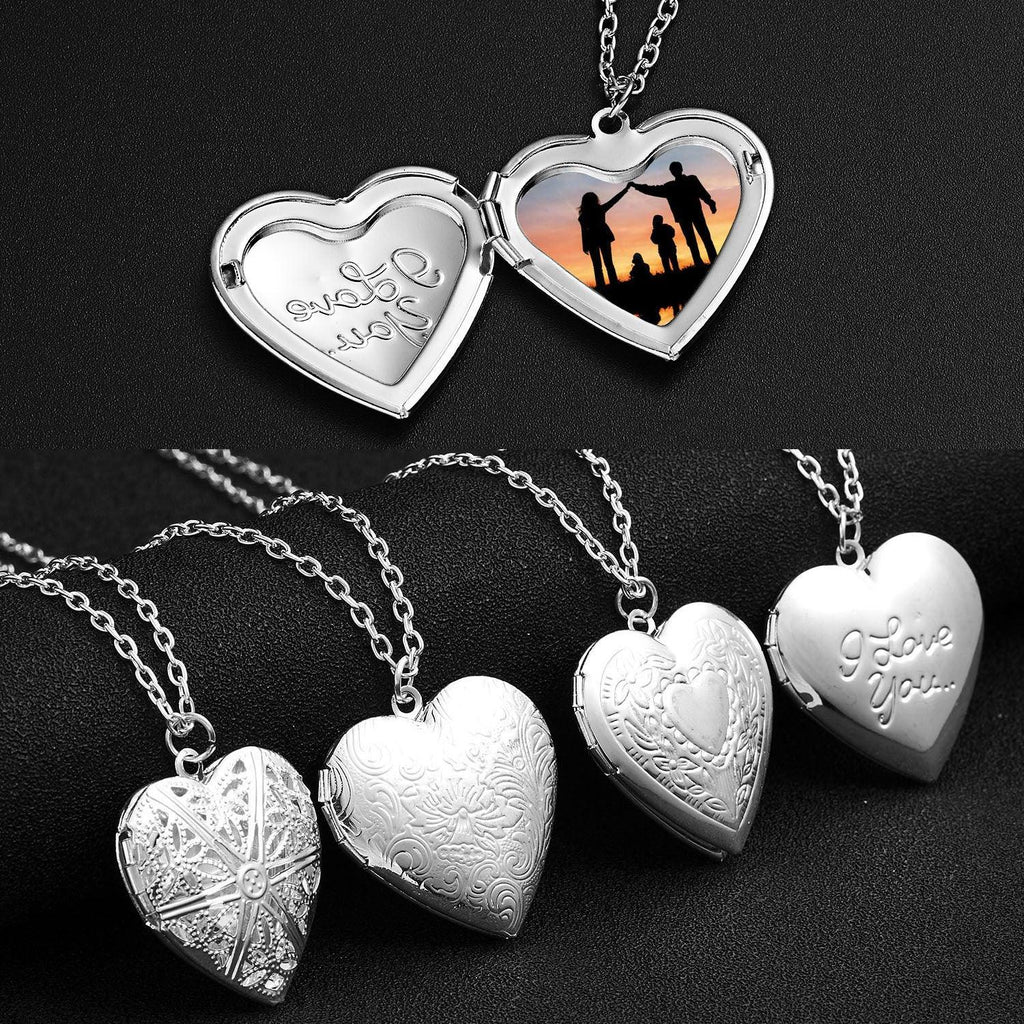 Carved Design Love Necklace Personalized Heart - shaped Photo Frame Pendant Necklace For Women Family Jewelry For Valentine's Day - Amazitshop