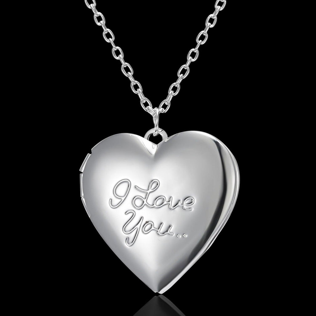 Carved Design Love Necklace Personalized Heart - shaped Photo Frame Pendant Necklace For Women Family Jewelry For Valentine's Day - Amazitshop