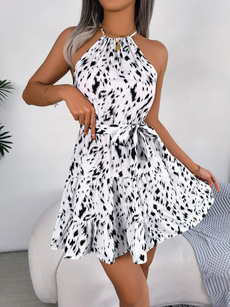 Casual Leopard Print Ruffled Swing Dress Summer Fashion Beach Dresses Women - Amazitshop