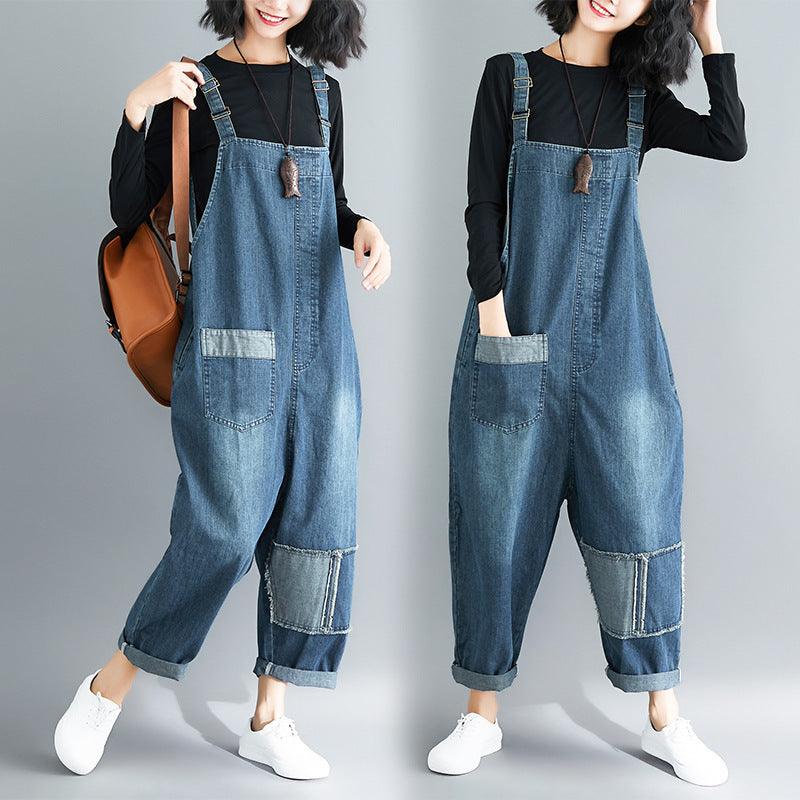 Casual Literary Women's Plus Size Denim Overalls - Amazitshop