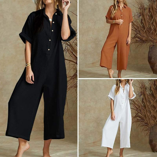 Casual Loose Long Jumpsuit Short Sleeve Rompers - Amazitshop