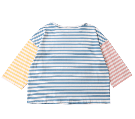Casual Loose Women Striped T-shirt Spell Color Muppet Embroidery O k Three Quarter Sleeve Femme Loose Tshirt Tees Tops Cotton - Amazitshop