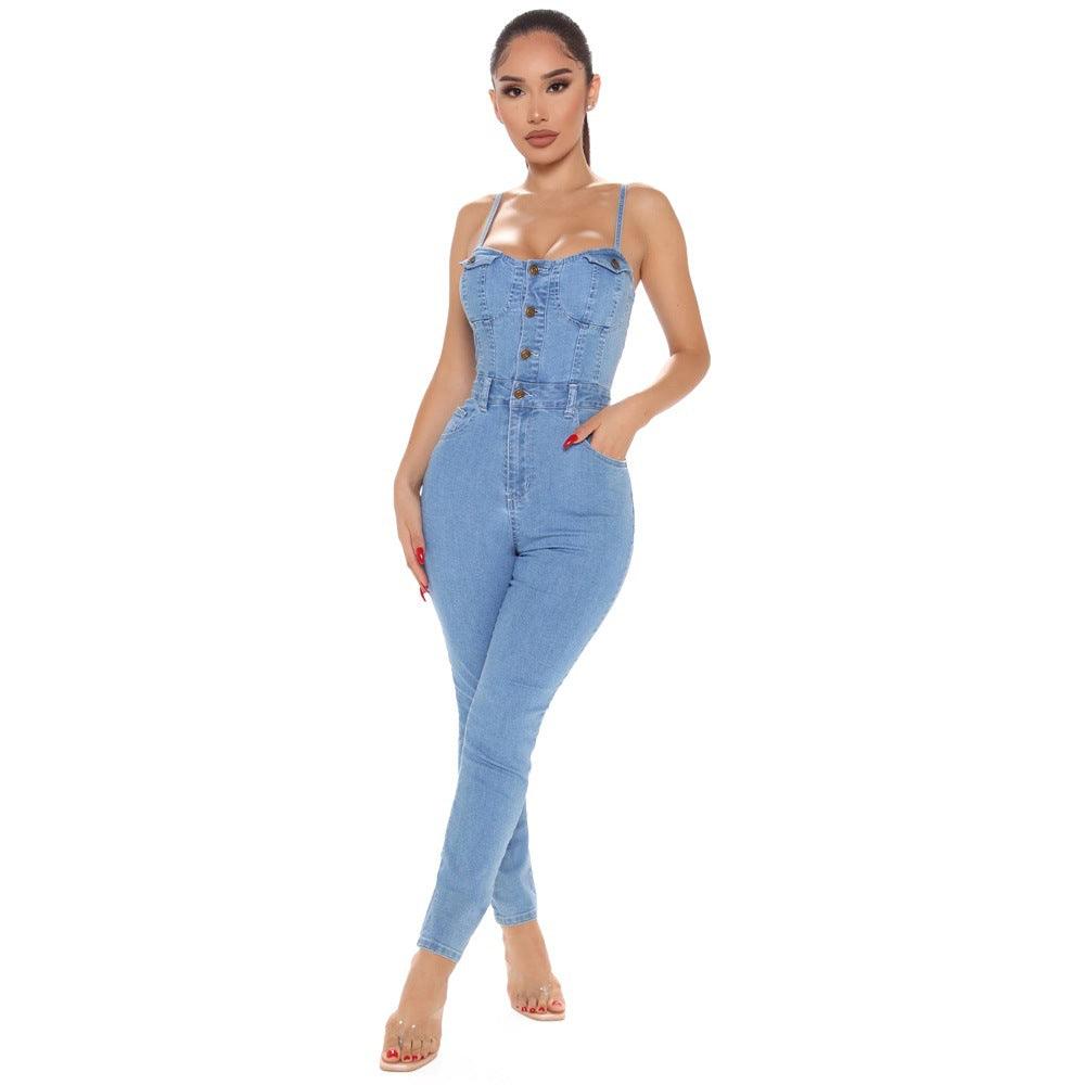 Casual Nightclub Women's High Elastic Denim Jumpsuit Summer - Amazitshop