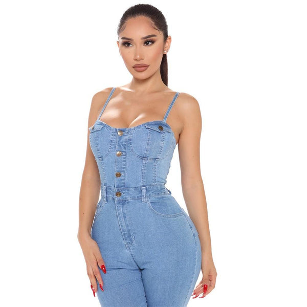 Casual Nightclub Women's High Elastic Denim Jumpsuit Summer - Amazitshop