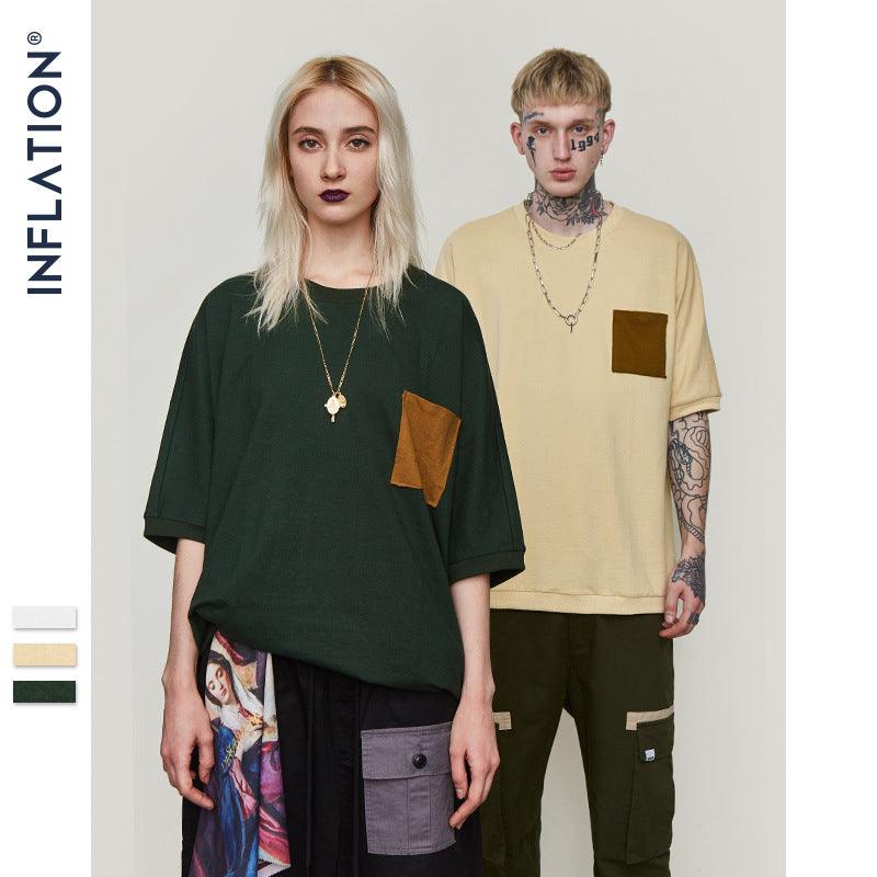 Casual Oversized Pocket T shirt Men Women Streetwear Skateboard Top Tees Mens T-shirt Simple Cotton Short Sleeve 8288S - Amazitshop