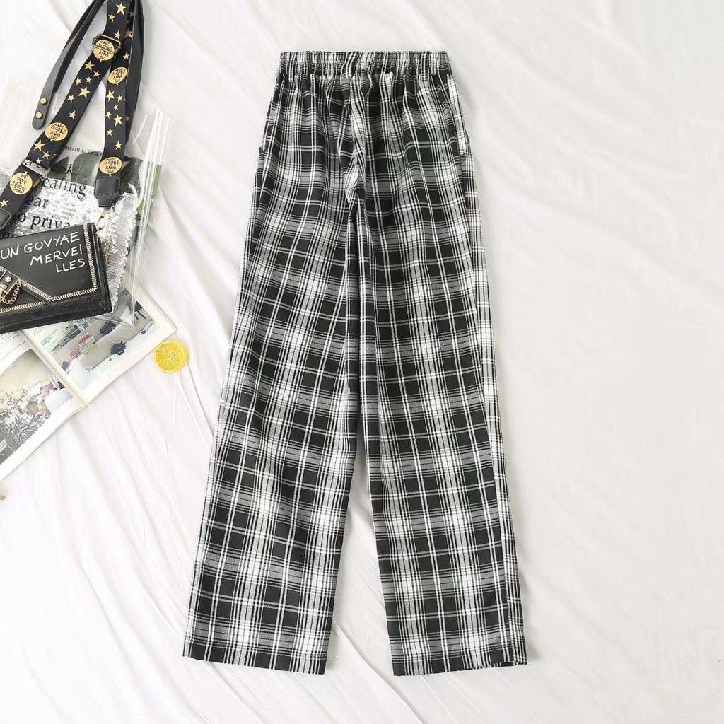 Casual Plaid High Waist Wide Leg Pants - Amazitshop