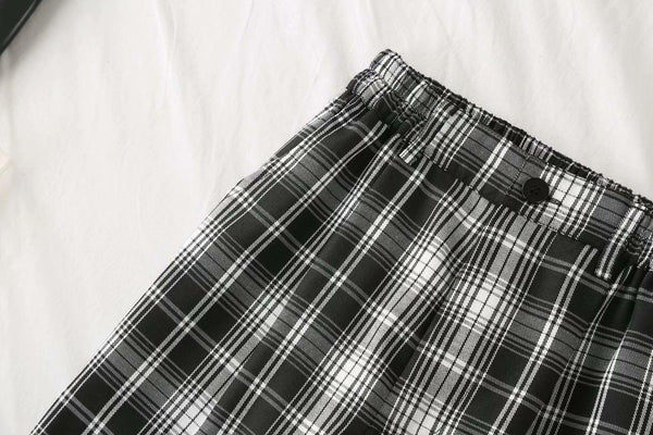 Casual Plaid High Waist Wide Leg Pants - Amazitshop