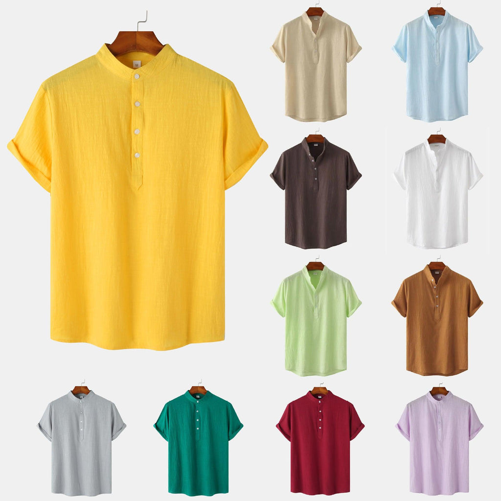 Casual Solid Color Shirt Short Sleeve Shirt Beach T-Shirt Men Tops Summer - Amazitshop