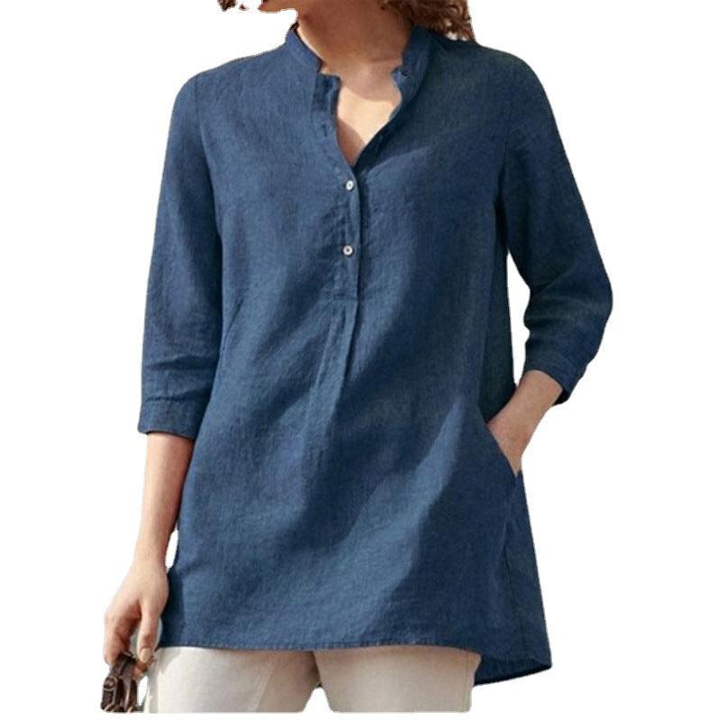 Casual Stand - up Collar Loose Blouse - Amazitshop