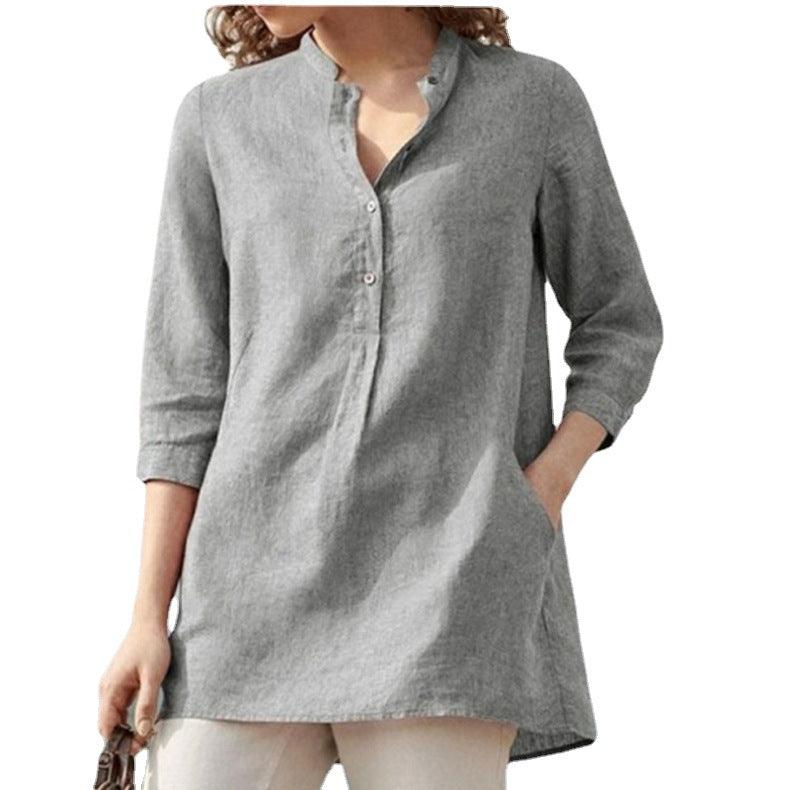 Casual Stand - up Collar Loose Blouse - Amazitshop