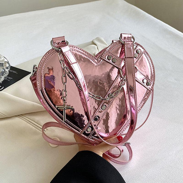 Chain Heart - shaped Bags Large Capacity Love Shoulder Bag For Women Valentine's Day - Amazitshop