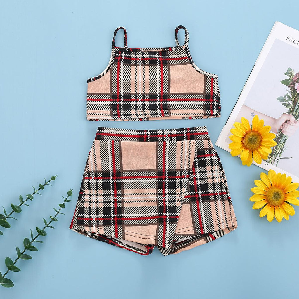 Check Sling Crop Top Shorts Girls Outfit - Amazitshop
