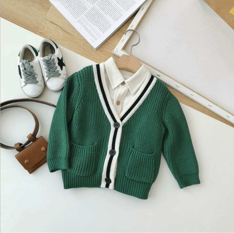Chen Chen Ma baby children's clothing autumn sweater sweater baby sweater cardigan college wind color jacket - Amazitshop