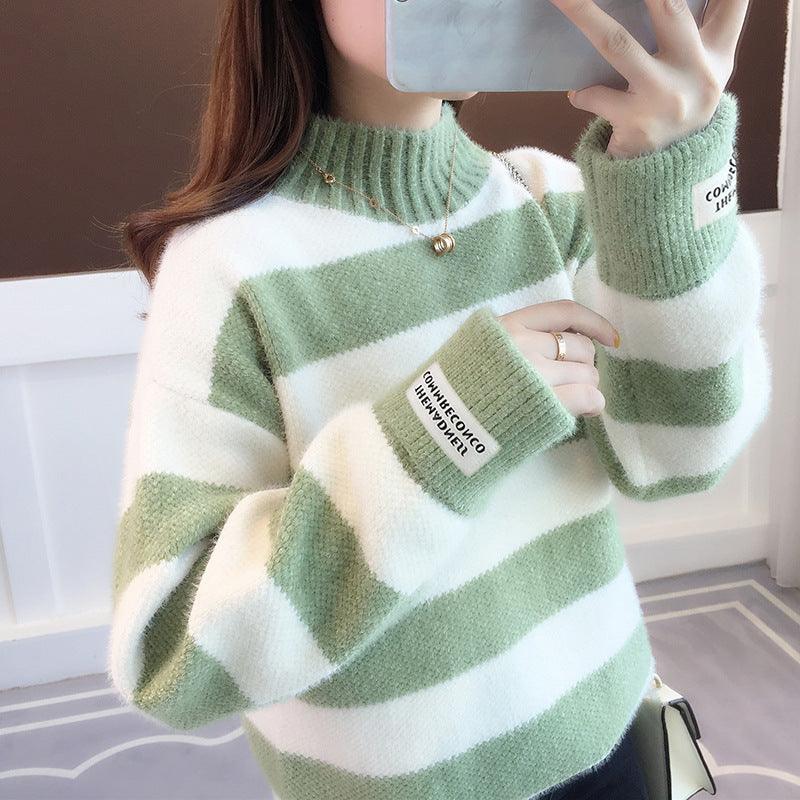 Chenille Stripe Thickening Sweater Women's Autumn And Winter Loose - Amazitshop