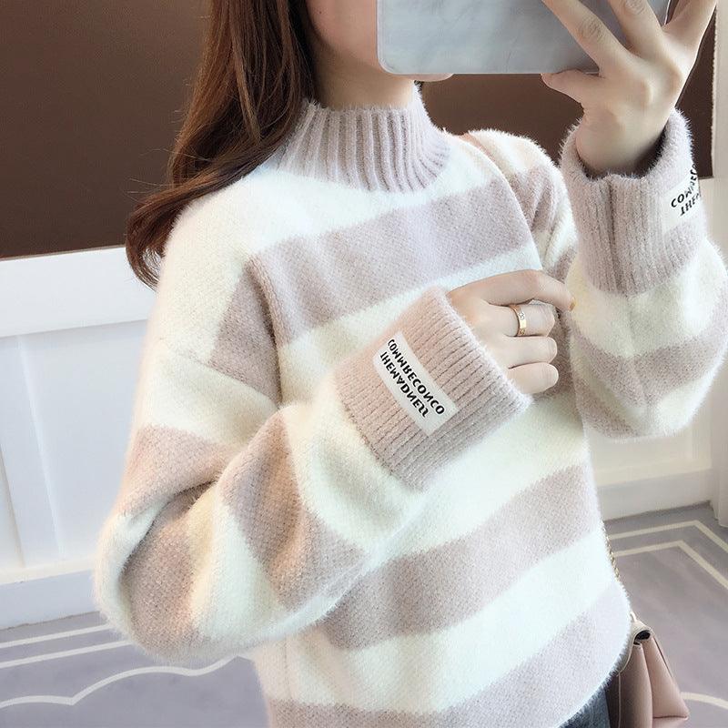 Chenille Stripe Thickening Sweater Women's Autumn And Winter Loose - Amazitshop