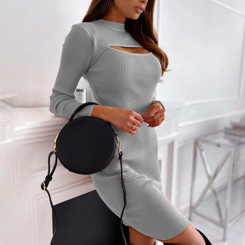 Chest Cutout Long Sleeve European And American Slim Dress - Amazitshop