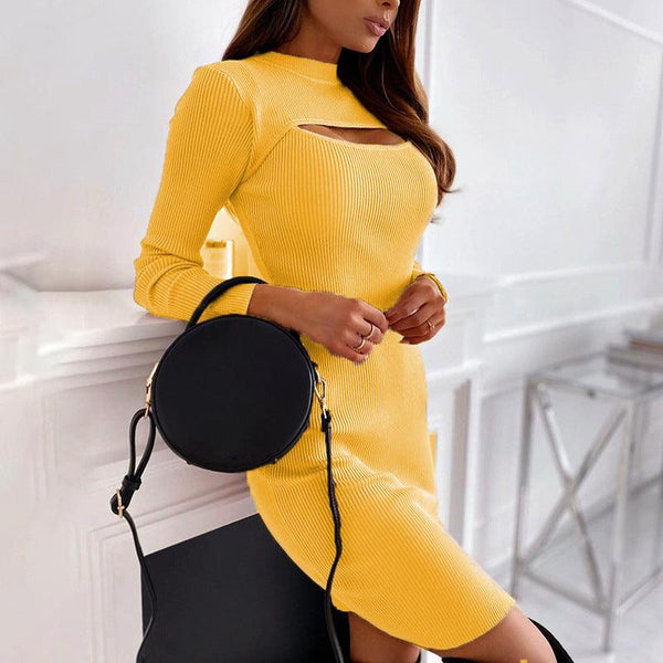 Chest Cutout Long Sleeve European And American Slim Dress - Amazitshop