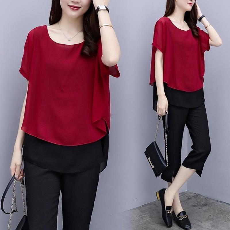 Chiffon Splicing Block Meat Shows Thin Two Female Sets - Amazitshop