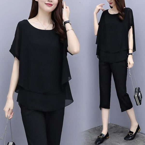 Chiffon Splicing Block Meat Shows Thin Two Female Sets - Amazitshop