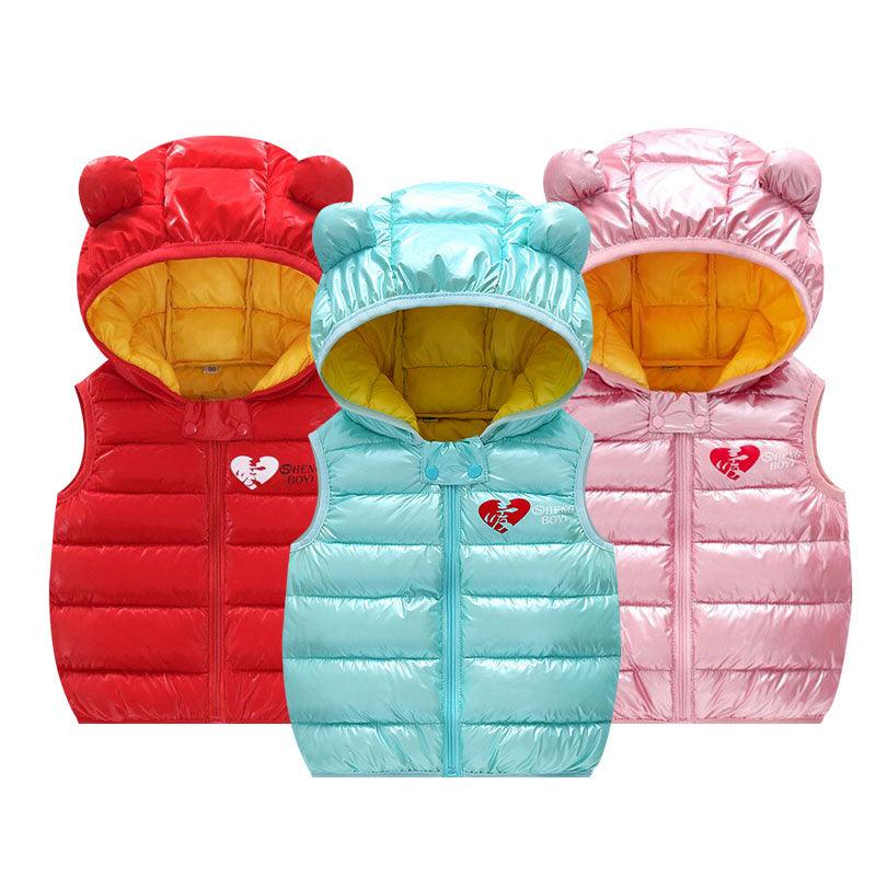 Children Warm Down Vest Autumn Baby Boys Girls Sleeveless Waistcoat Kids Outerwear Vests Children Hooded Jackets - Amazitshop