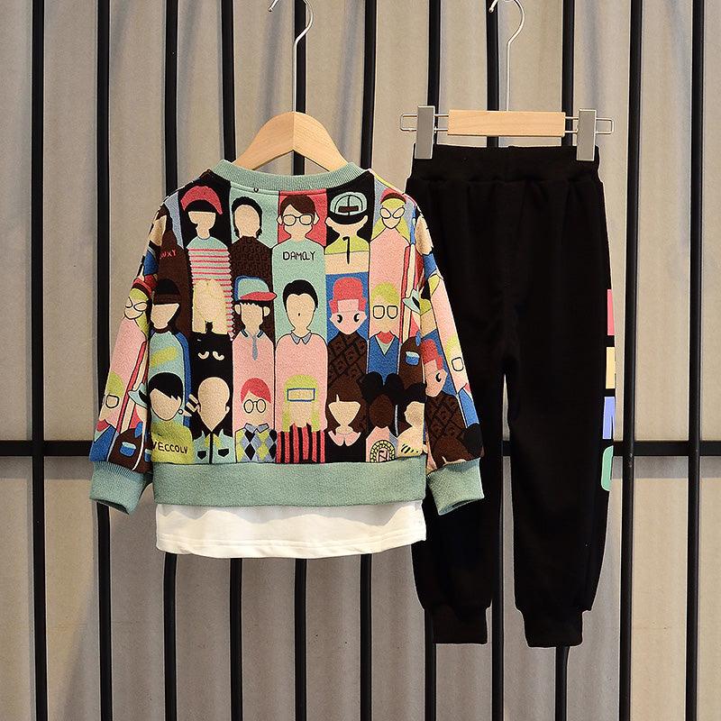 Children's Clothing Boy Autumn Clothing Suit Autumn New Style Korean Casual Cartoon Two - Piece Suit Spring And Autumn Models Big Kids Trend - Amazitshop