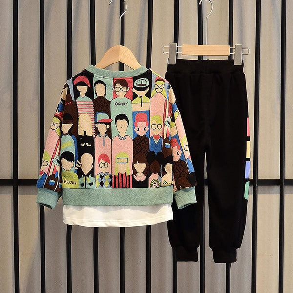 Children's Clothing Boy Autumn Clothing Suit Autumn New Style Korean Casual Cartoon Two - Piece Suit Spring And Autumn Models Big Kids Trend - Amazitshop