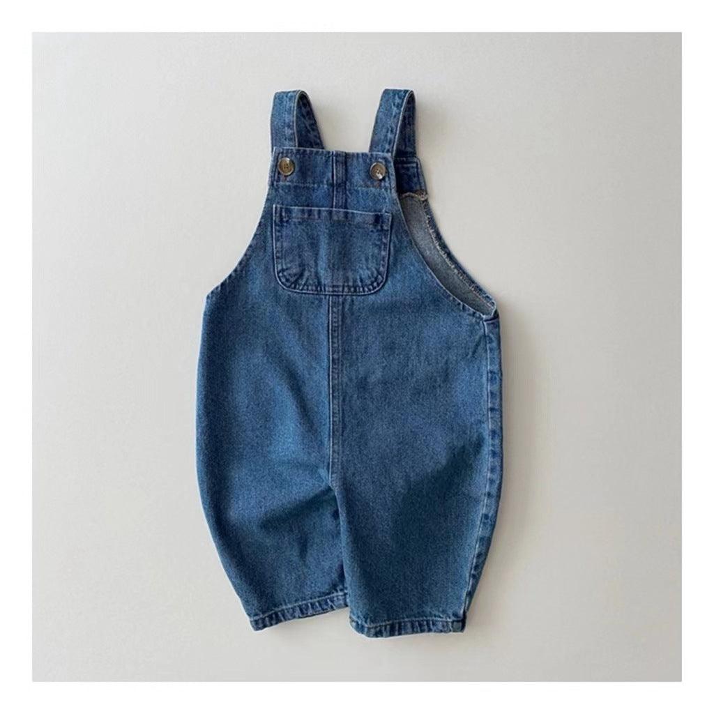 Children's Clothing Infant Toddler Spring And Autumn Floral Denim Suspender Pants - Amazitshop