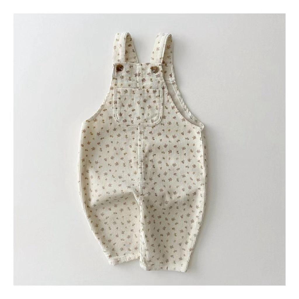 Children's Clothing Infant Toddler Spring And Autumn Floral Denim Suspender Pants - Amazitshop