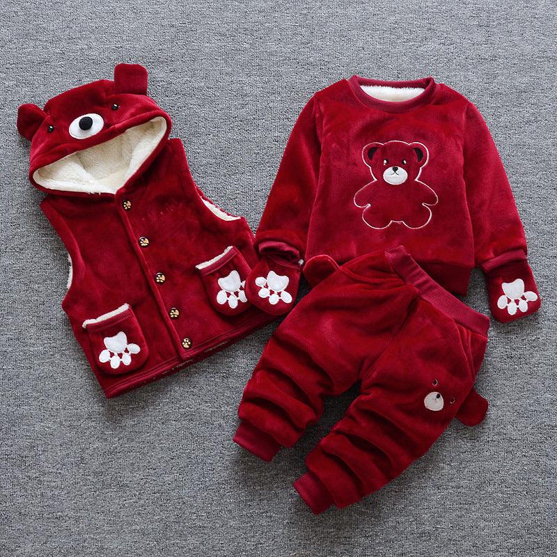 Children's clothing plus velvet thick three - piece suit - Amazitshop