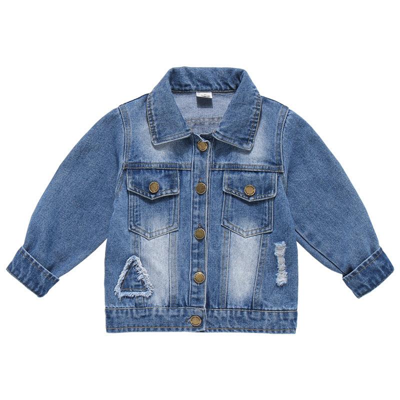 Children's Denim Jacket Patch Long - Sleeved Jacket Outerwear - Amazitshop