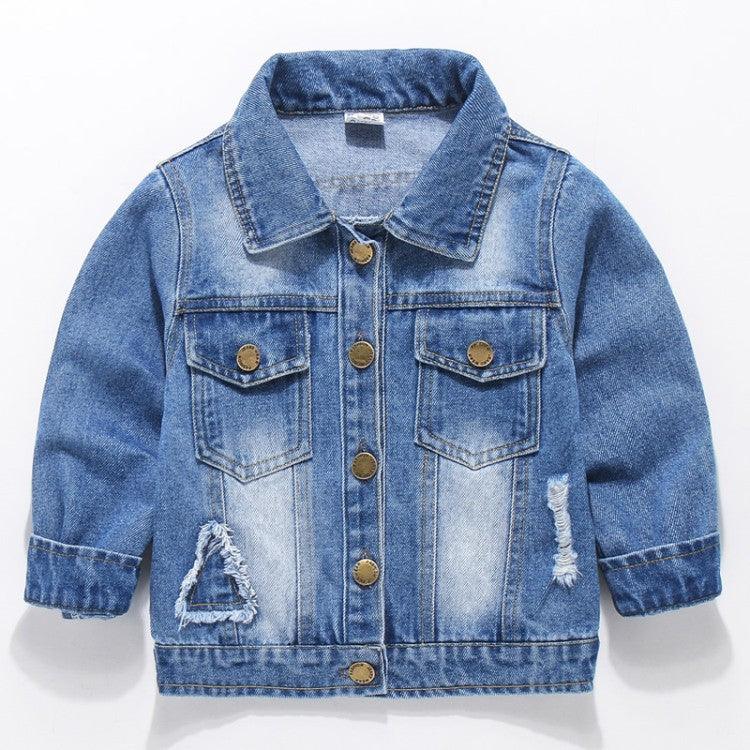 Children's Denim Jacket Patch Long - Sleeved Jacket Outerwear - Amazitshop