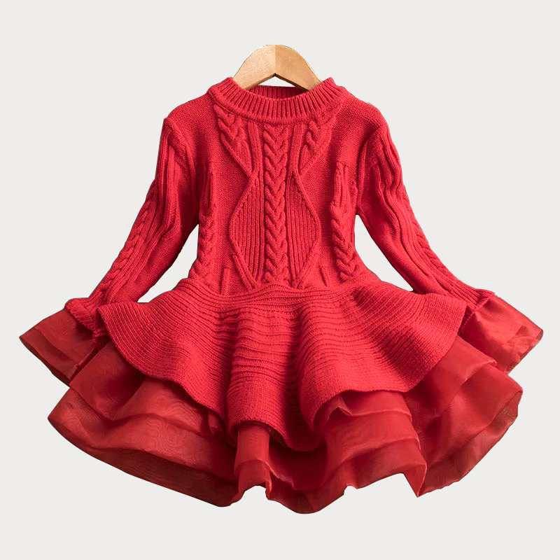 Children's knitted long - sleeved sweater dress - Amazitshop