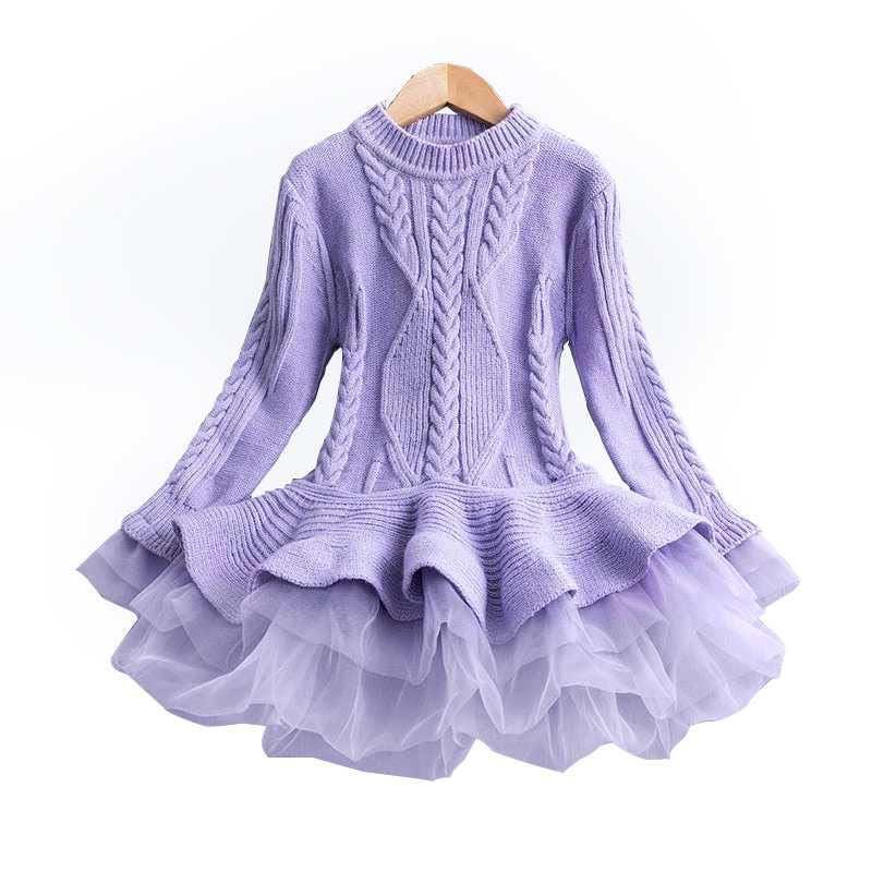 Children's knitted long - sleeved sweater dress - Amazitshop