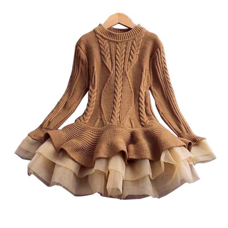 Children's knitted long - sleeved sweater dress - Amazitshop