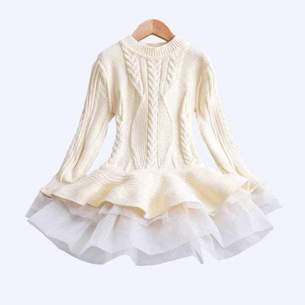 Children's knitted long - sleeved sweater dress - Amazitshop