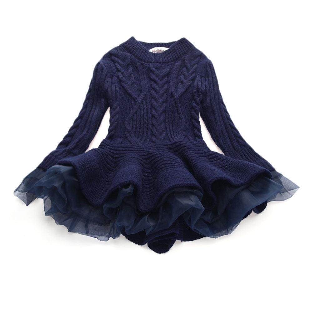 Children's knitted long - sleeved sweater dress - Amazitshop