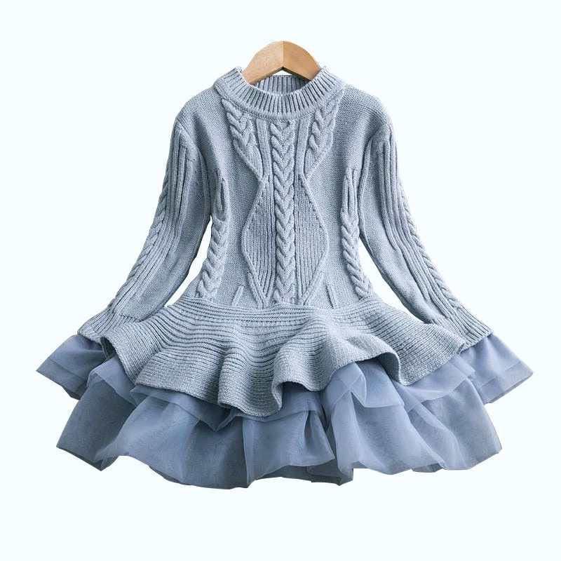 Children's knitted long - sleeved sweater dress - Amazitshop