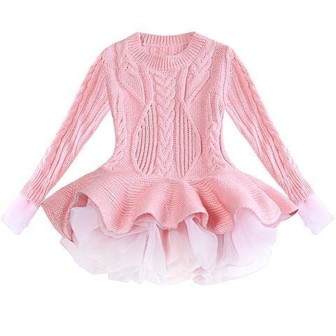 Children's knitted long - sleeved sweater dress - Amazitshop