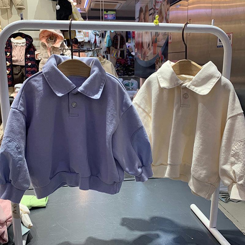 Children's New Tops Lapel Button Loose Casual Sweater - Amazitshop