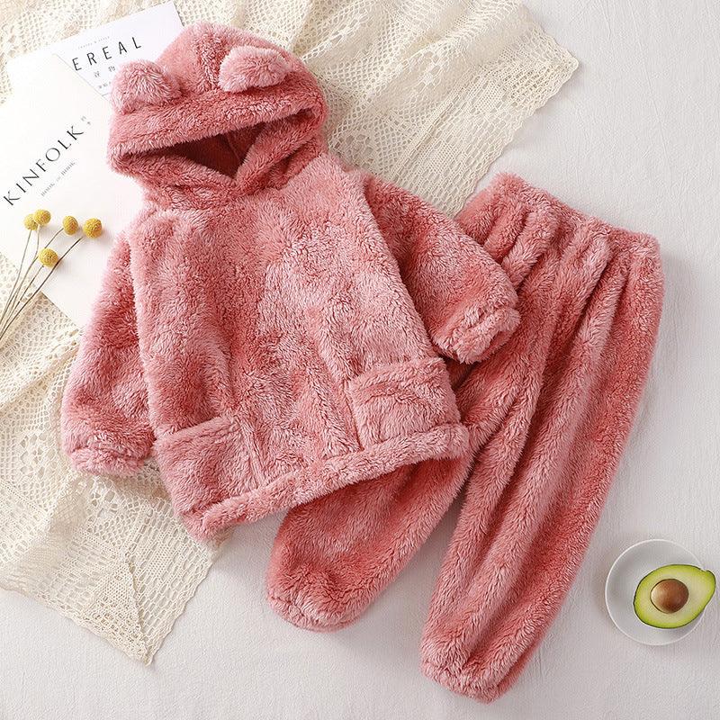 Children's Pajamas Autumn And Winter Bear Loungewear Suit Children Outer Wear Thermal Clothes - Amazitshop