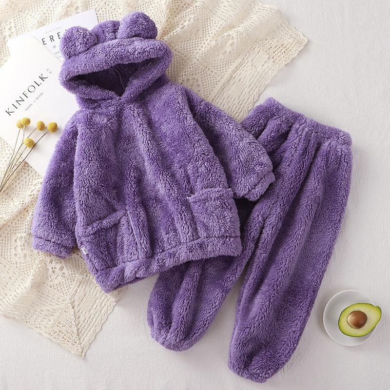 Children's Pajamas Autumn And Winter Bear Loungewear Suit Children Outer Wear Thermal Clothes - Amazitshop