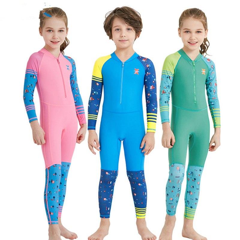 Children's quick - drying diving suit girls boys conjoined long - sleeved snorkeling suit swimwear size children's swimwear sunscreen swimsuit - Amazitshop
